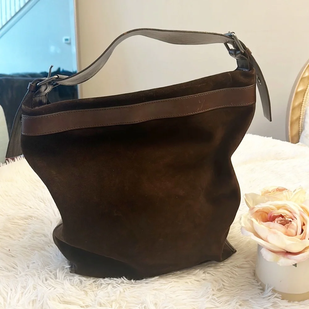 Banana Republic Brown Suede Leather Oversized Tote Purse Bag EUC
